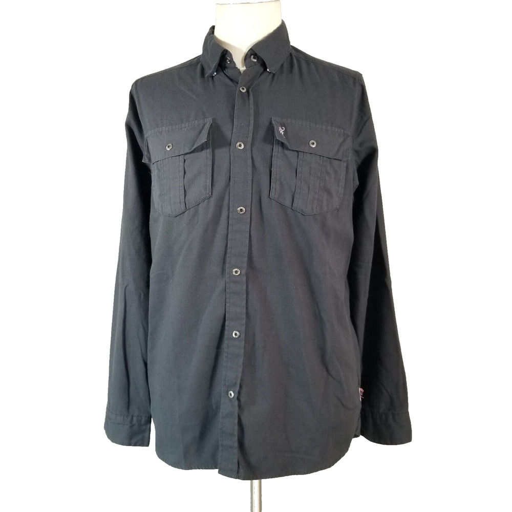 Browning Mens Pearl Snap Shirt Medium Black Long Sleeve Hunting Outdoor